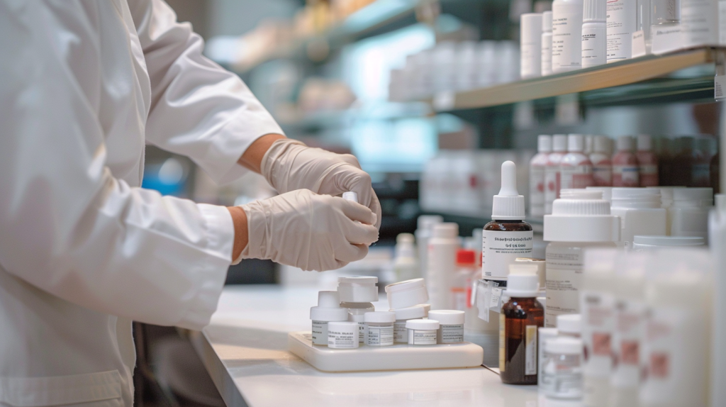 Hormonal Compounding pharmacist preparing hormone cream